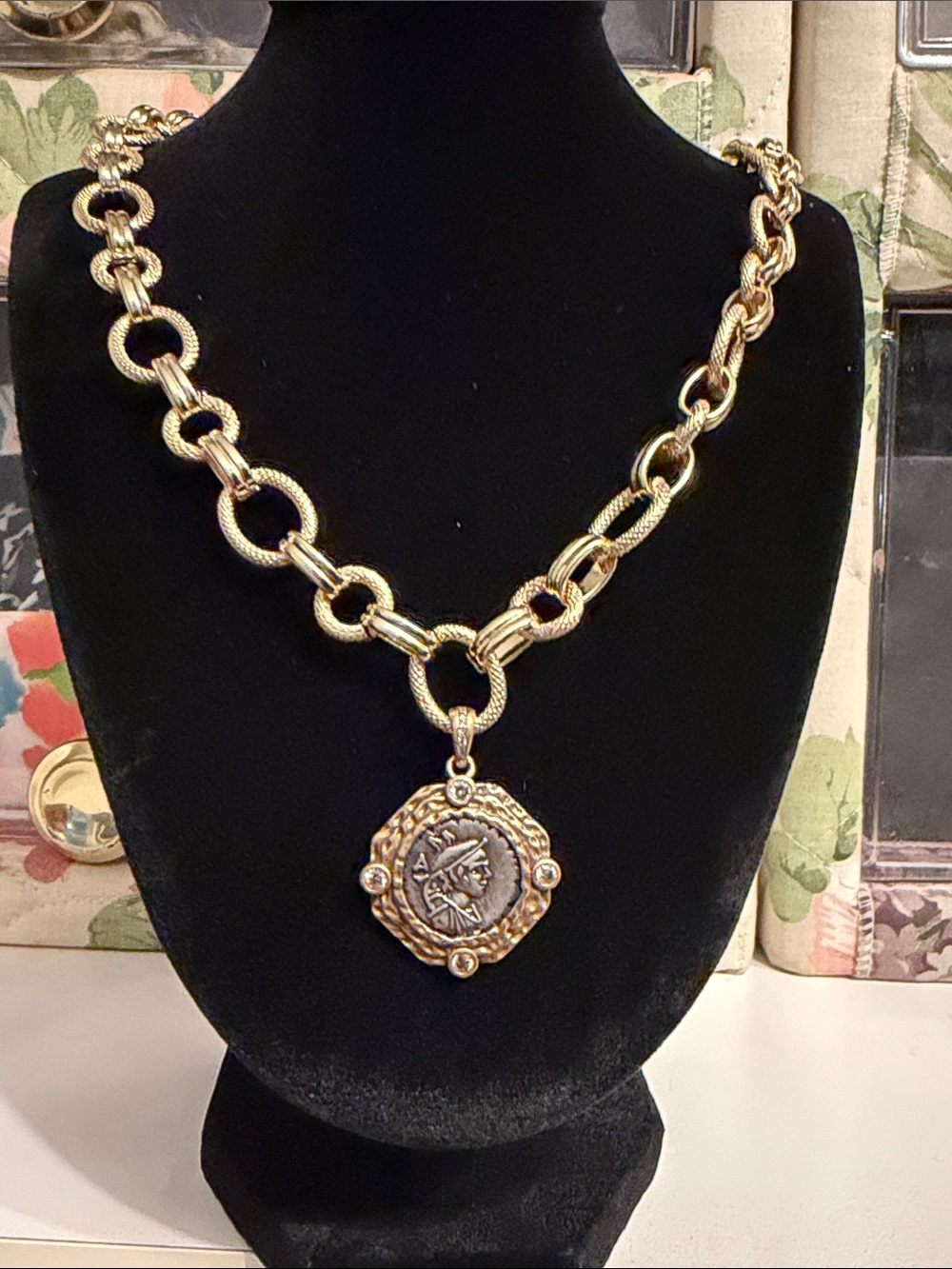 Chunky Gold-Tone Coin Pendant Necklace  Vintage-Inspired Coin Medallion